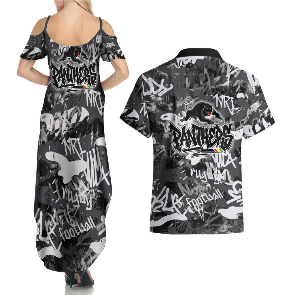 Penrith Panthers Rugby Couples Matching Summer Maxi Dress and Hawaiian Shirt Graffiti Typography Urban Camo Abstract Street Style