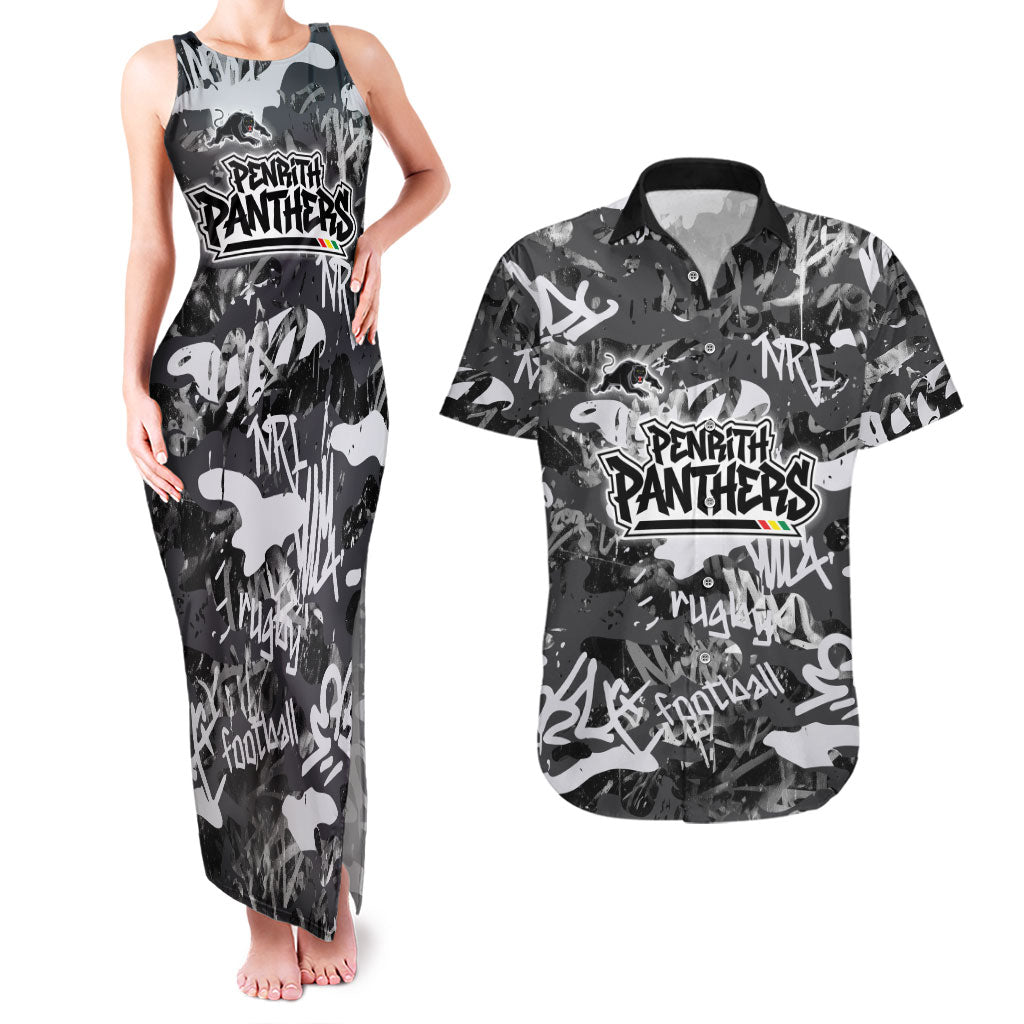Penrith Panthers Rugby Couples Matching Tank Maxi Dress and Hawaiian Shirt Graffiti Typography Urban Camo Abstract Street Style