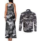 Penrith Panthers Rugby Couples Matching Tank Maxi Dress and Long Sleeve Button Shirt Graffiti Typography Urban Camo Abstract Street Style