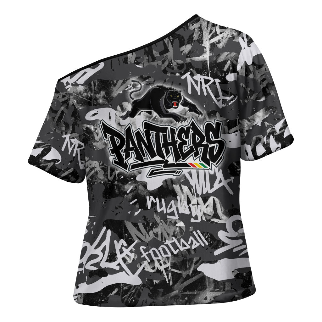 Penrith Panthers Rugby Cross Shoulder Shirt Graffiti Typography Urban Camo Abstract Street Style