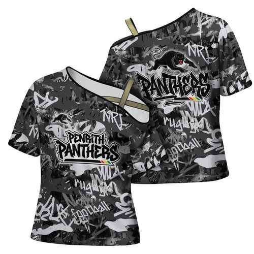 Penrith Panthers Rugby Cross Shoulder Shirt Graffiti Typography Urban Camo Abstract Street Style