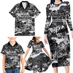 Penrith Panthers Rugby Family Matching Long Sleeve Bodycon Dress and Hawaiian Shirt Graffiti Typography Urban Camo Abstract Street Style