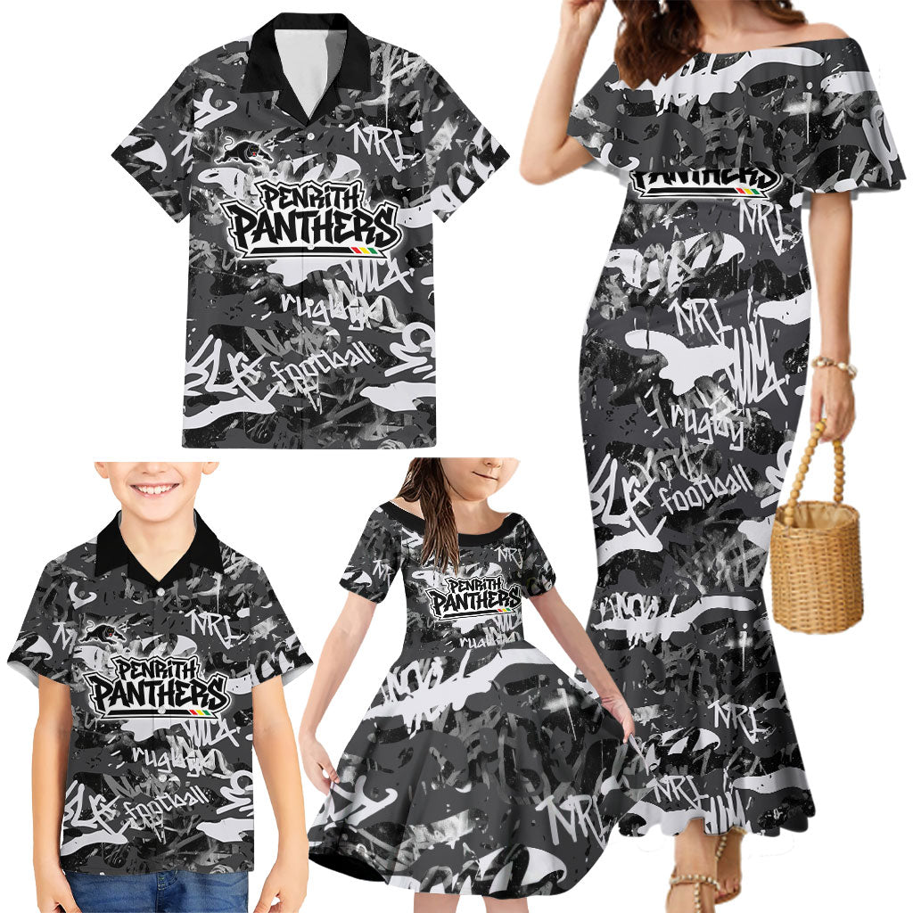 Penrith Panthers Rugby Family Matching Mermaid Dress and Hawaiian Shirt Graffiti Typography Urban Camo Abstract Street Style