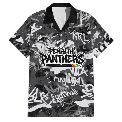 Penrith Panthers Rugby Family Matching Off The Shoulder Long Sleeve Dress and Hawaiian Shirt Graffiti Typography Urban Camo Abstract Street Style