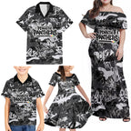 Penrith Panthers Rugby Family Matching Off Shoulder Maxi Dress and Hawaiian Shirt Graffiti Typography Urban Camo Abstract Street Style