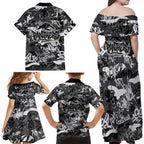 Penrith Panthers Rugby Family Matching Off Shoulder Maxi Dress and Hawaiian Shirt Graffiti Typography Urban Camo Abstract Street Style