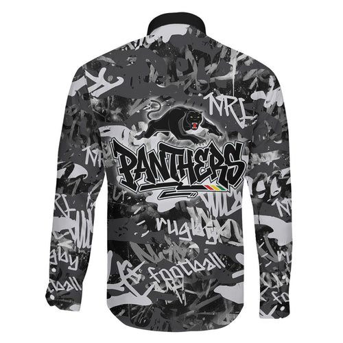 Penrith Panthers Rugby Family Matching Off Shoulder Short Dress and Hawaiian Shirt Graffiti Typography Urban Camo Abstract Street Style