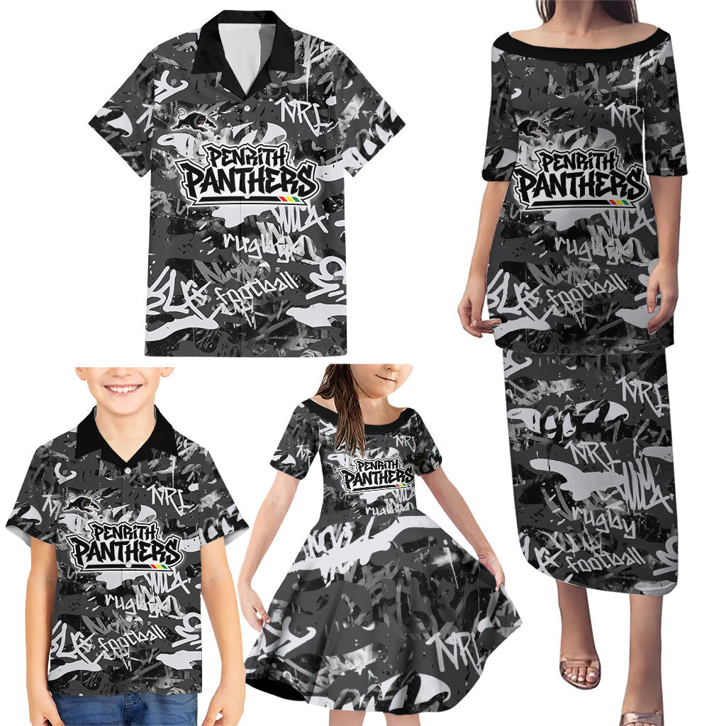 Penrith Panthers Rugby Family Matching Puletasi and Hawaiian Shirt Graffiti Typography Urban Camo Abstract Street Style
