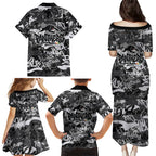 Penrith Panthers Rugby Family Matching Puletasi and Hawaiian Shirt Graffiti Typography Urban Camo Abstract Street Style