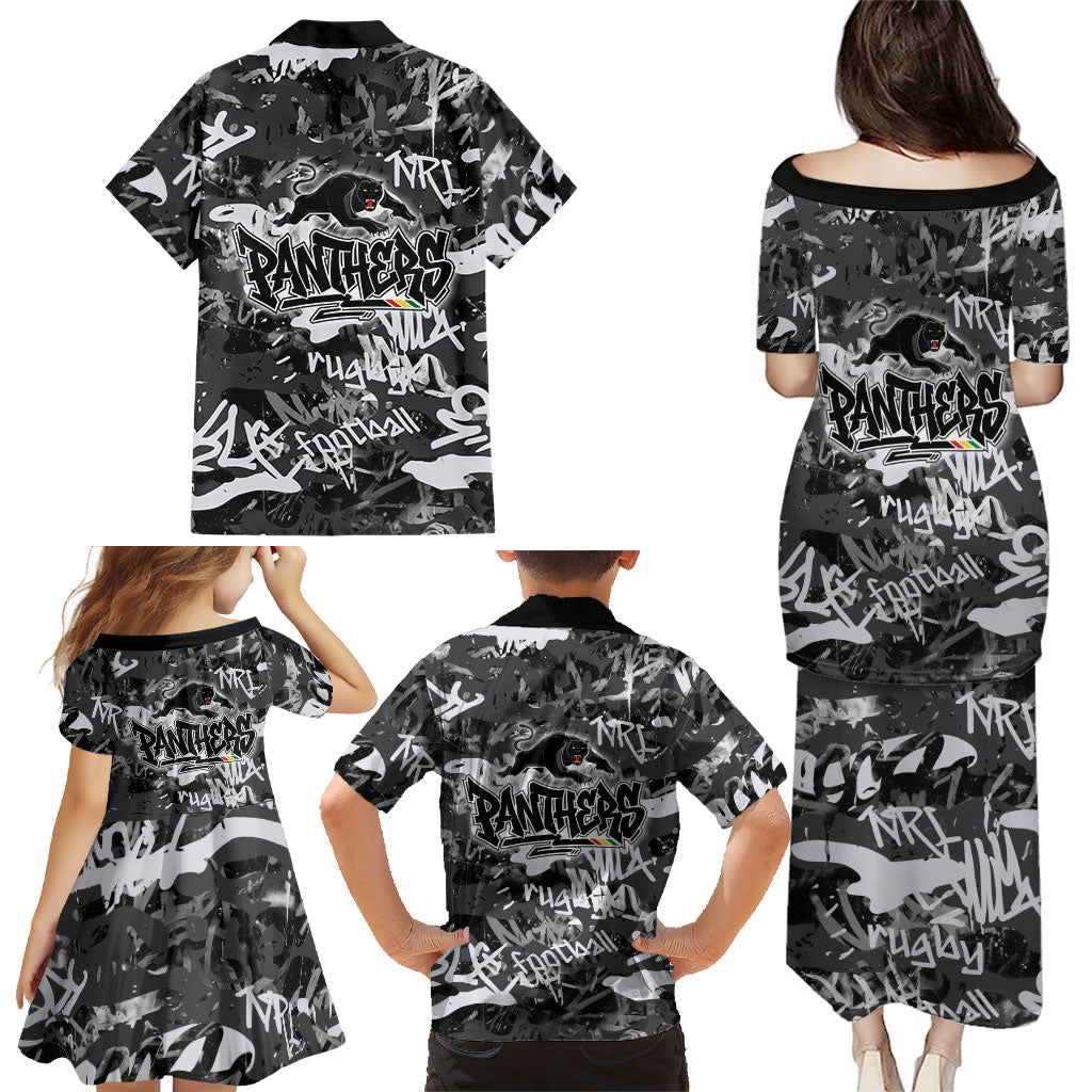 Penrith Panthers Rugby Family Matching Puletasi and Hawaiian Shirt Graffiti Typography Urban Camo Abstract Street Style