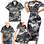 Penrith Panthers Rugby Family Matching Short Sleeve Bodycon Dress and Hawaiian Shirt Graffiti Typography Urban Camo Abstract Street Style