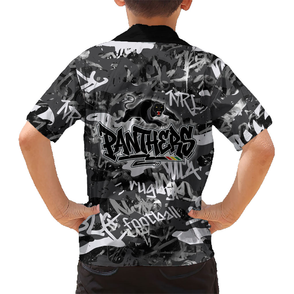Penrith Panthers Rugby Family Matching Short Sleeve Bodycon Dress and Hawaiian Shirt Graffiti Typography Urban Camo Abstract Street Style