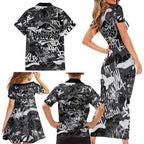 Penrith Panthers Rugby Family Matching Short Sleeve Bodycon Dress and Hawaiian Shirt Graffiti Typography Urban Camo Abstract Street Style
