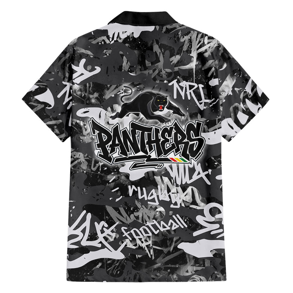 Penrith Panthers Rugby Family Matching Short Sleeve Bodycon Dress and Hawaiian Shirt Graffiti Typography Urban Camo Abstract Street Style