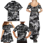 Penrith Panthers Rugby Family Matching Summer Maxi Dress and Hawaiian Shirt Graffiti Typography Urban Camo Abstract Street Style
