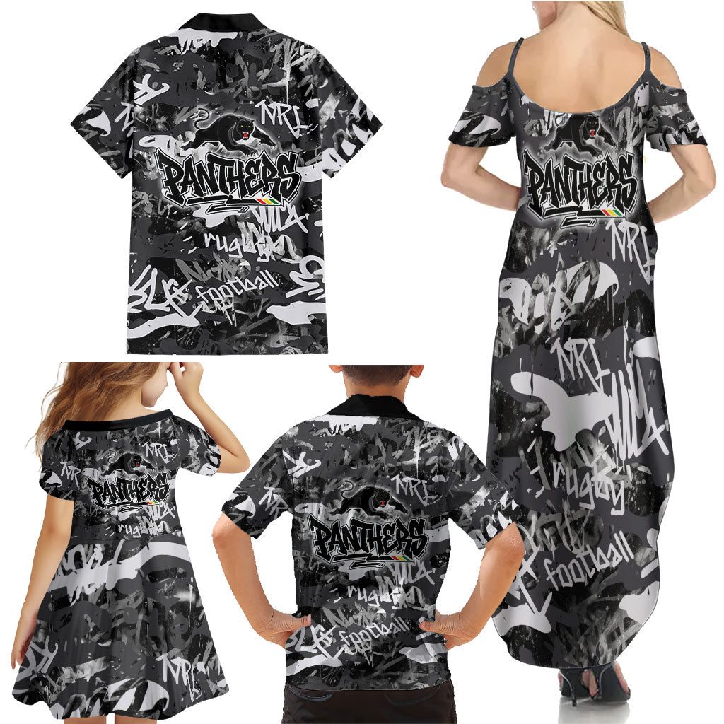 Penrith Panthers Rugby Family Matching Summer Maxi Dress and Hawaiian Shirt Graffiti Typography Urban Camo Abstract Street Style