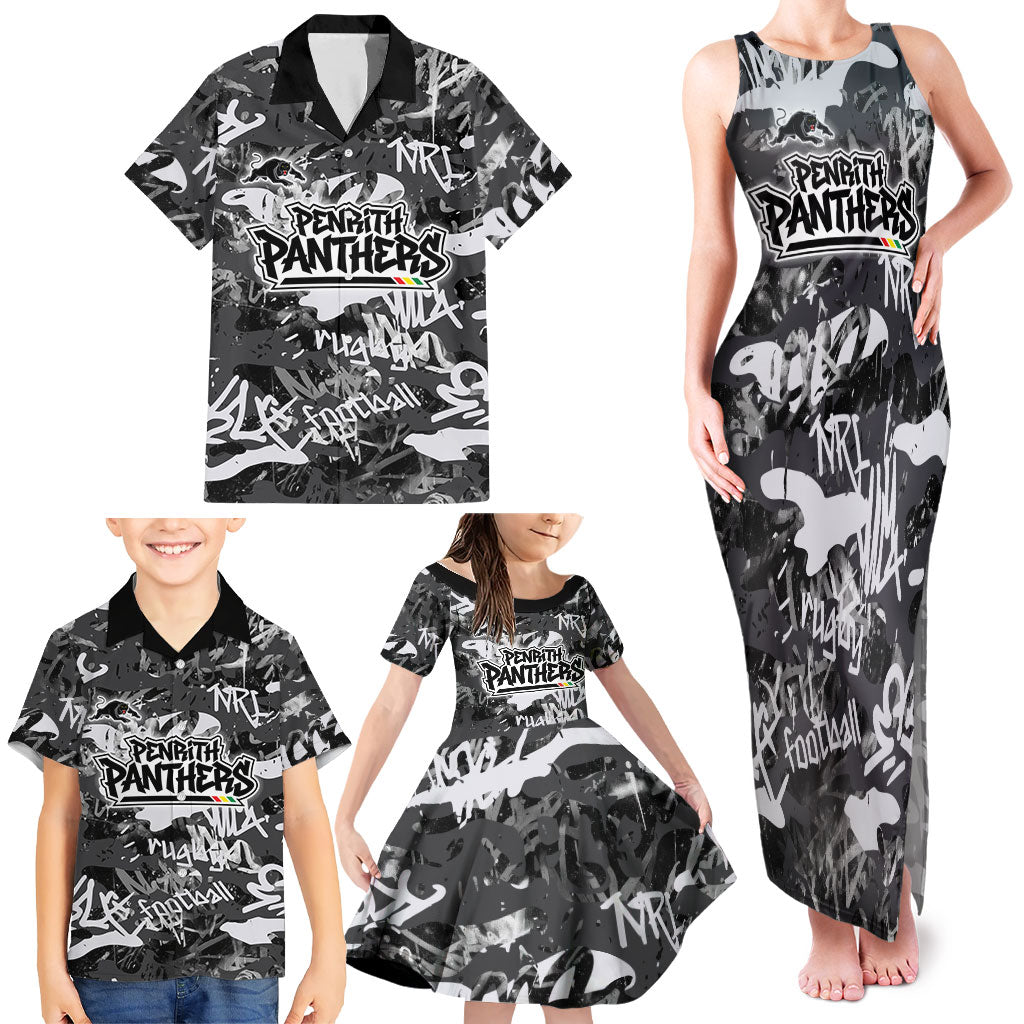 Penrith Panthers Rugby Family Matching Tank Maxi Dress and Hawaiian Shirt Graffiti Typography Urban Camo Abstract Street Style