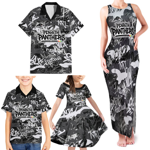 Penrith Panthers Rugby Family Matching Tank Maxi Dress and Hawaiian Shirt Graffiti Typography Urban Camo Abstract Street Style