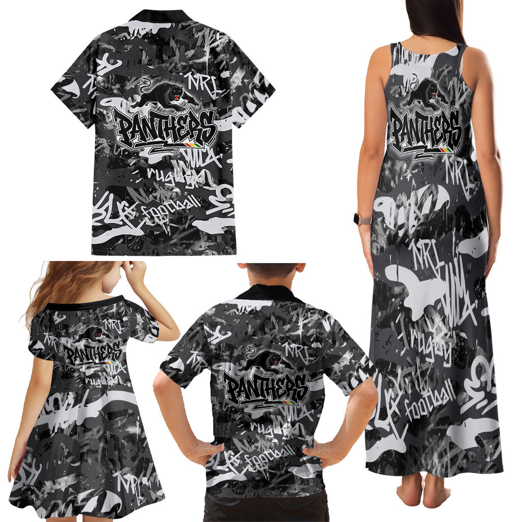 Penrith Panthers Rugby Family Matching Tank Maxi Dress and Hawaiian Shirt Graffiti Typography Urban Camo Abstract Street Style