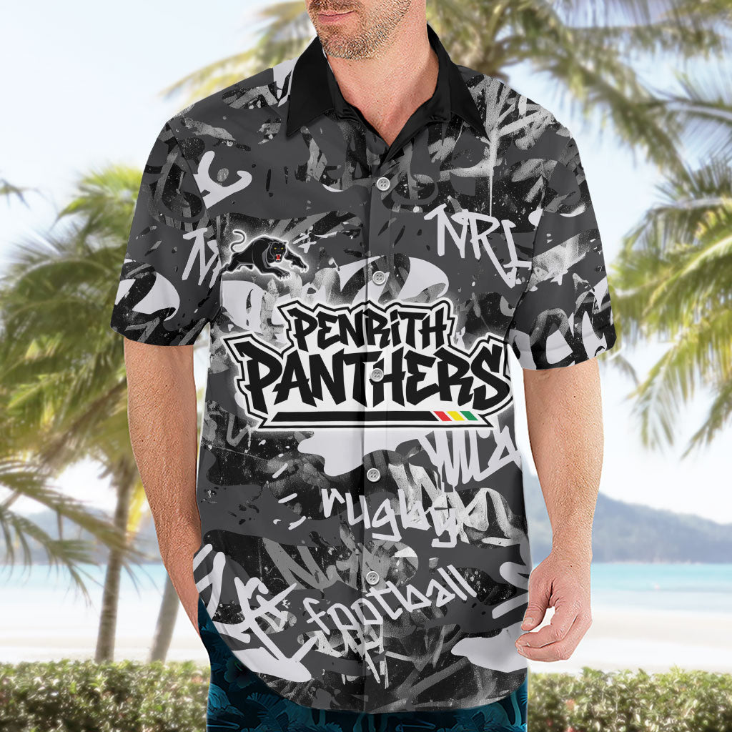 Penrith Panthers Rugby Hawaiian Shirt Graffiti Typography Urban Camo Abstract Street Style