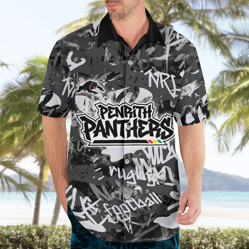Penrith Panthers Rugby Hawaiian Shirt Graffiti Typography Urban Camo Abstract Street Style
