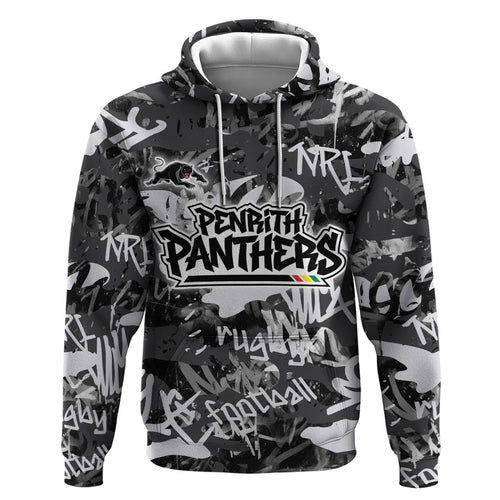 Penrith Panthers Rugby Hoodie Graffiti Typography Urban Camo Abstract Street Style