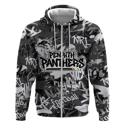 Penrith Panthers Rugby Hoodie Graffiti Typography Urban Camo Abstract Street Style