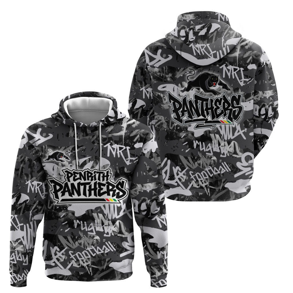 Penrith Panthers Rugby Hoodie Graffiti Typography Urban Camo Abstract Street Style
