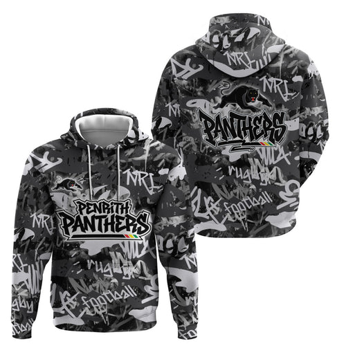 Penrith Panthers Rugby Hoodie Graffiti Typography Urban Camo Abstract Street Style