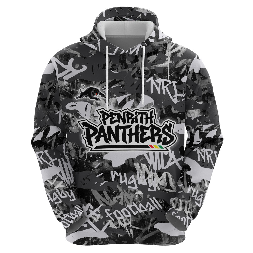 Penrith Panthers Rugby Hoodie Graffiti Typography Urban Camo Abstract Street Style