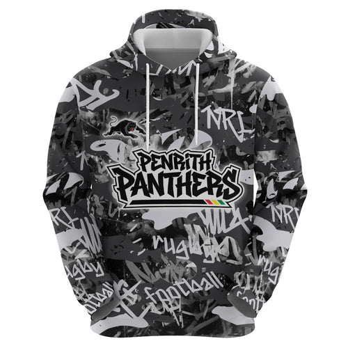 Penrith Panthers Rugby Hoodie Graffiti Typography Urban Camo Abstract Street Style