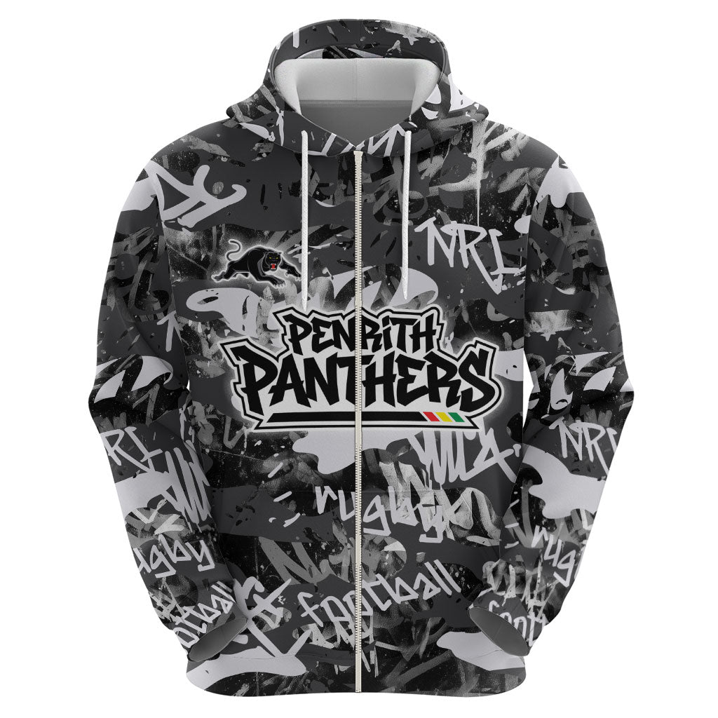 Penrith Panthers Rugby Hoodie Graffiti Typography Urban Camo Abstract Street Style
