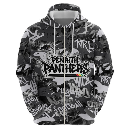 Penrith Panthers Rugby Hoodie Graffiti Typography Urban Camo Abstract Street Style