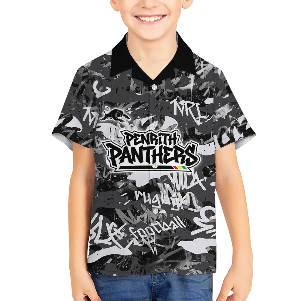 Penrith Panthers Rugby Kid Hawaiian Shirt Graffiti Typography Urban Camo Abstract Street Style
