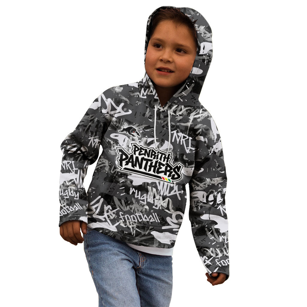 Penrith Panthers Rugby Kid Hoodie Graffiti Typography Urban Camo Abstract Street Style