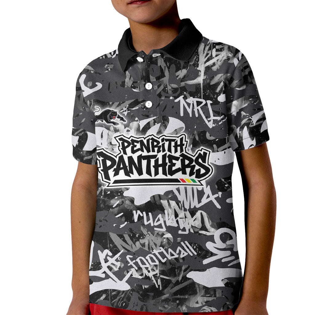 Penrith Panthers Rugby Kid Polo Shirt Graffiti Typography Urban Camo Abstract Street Style