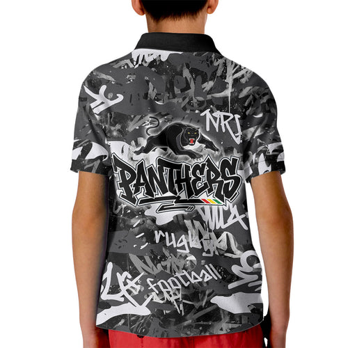 Penrith Panthers Rugby Kid Polo Shirt Graffiti Typography Urban Camo Abstract Street Style