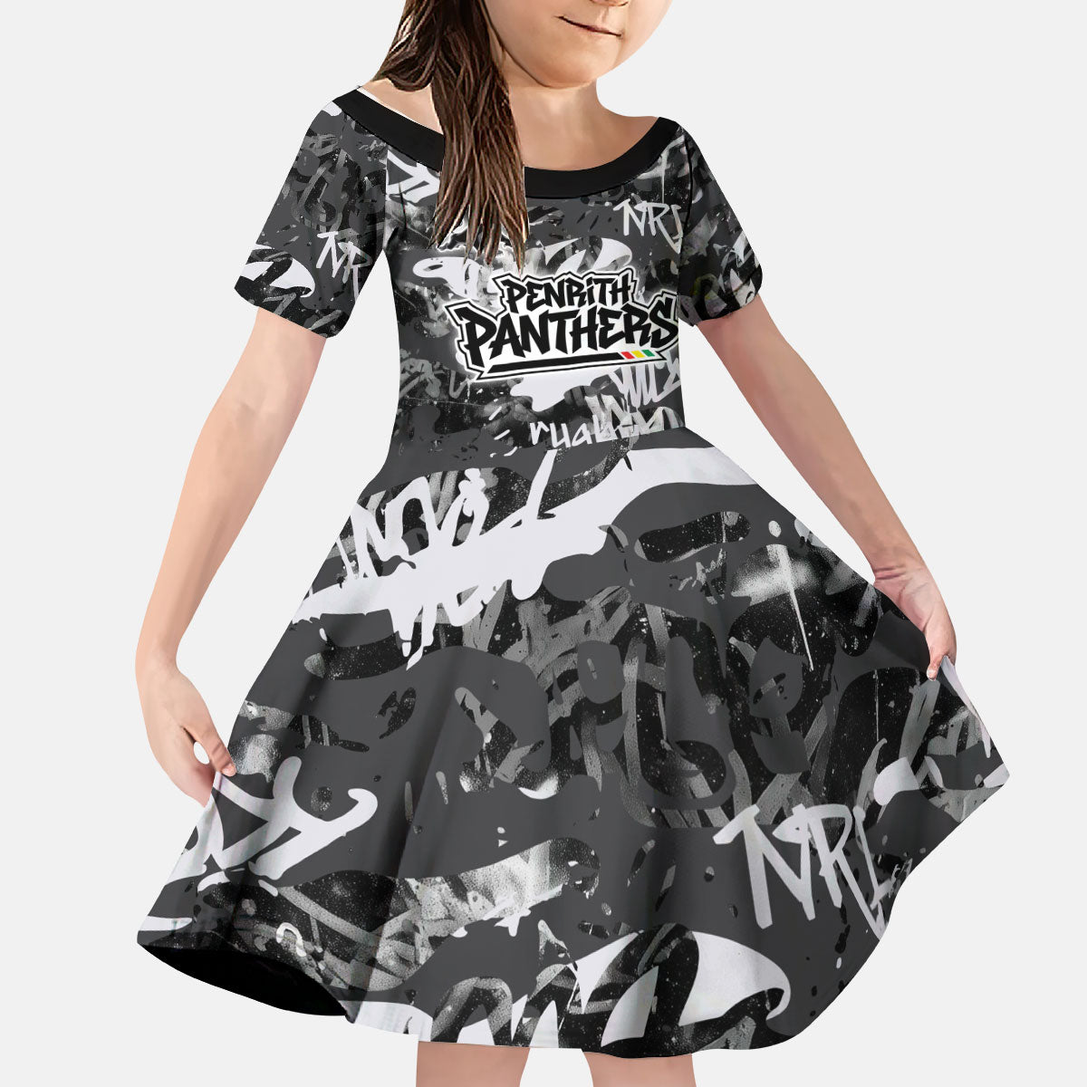 Penrith Panthers Rugby Kid Short Sleeve Dress Graffiti Typography Urban Camo Abstract Street Style