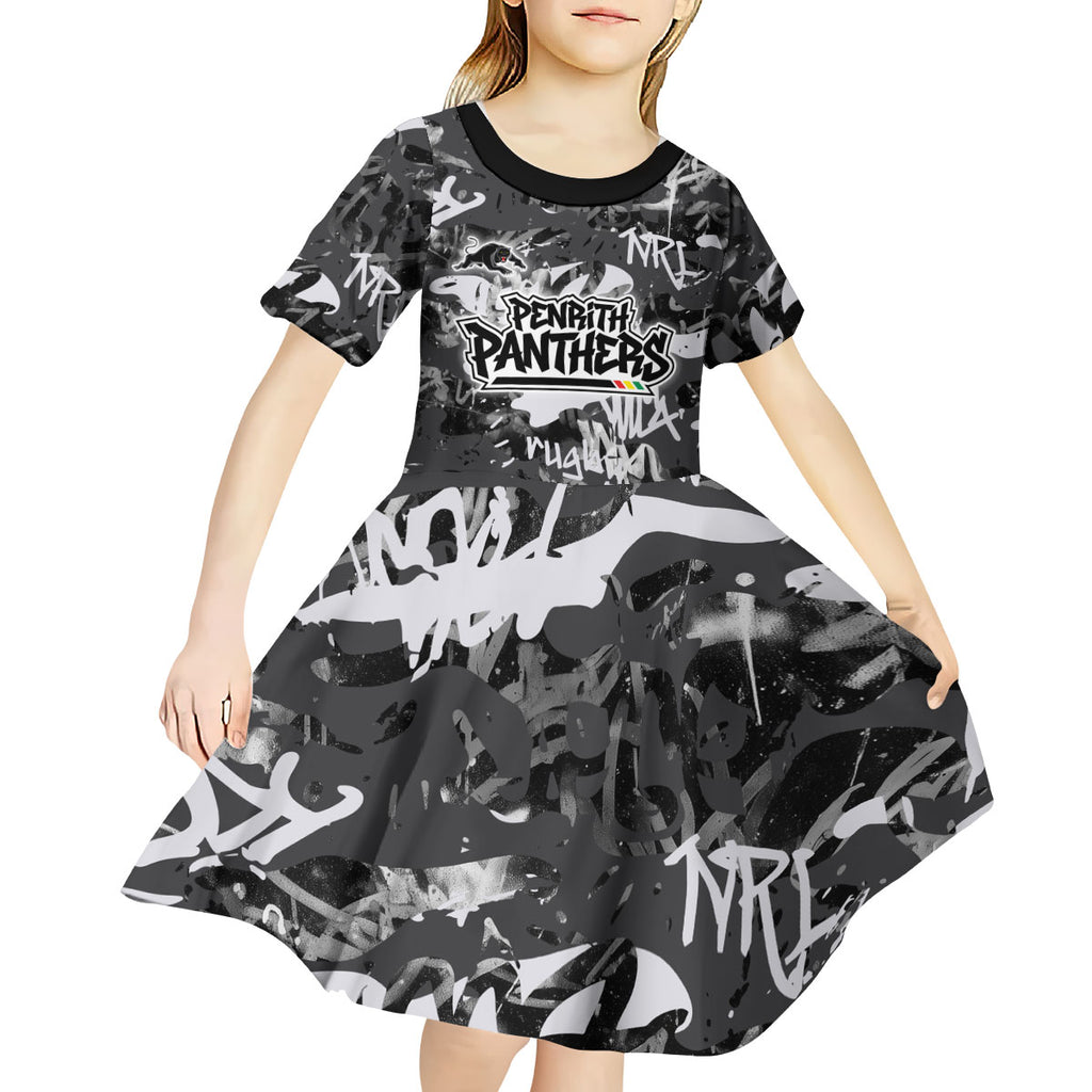 Penrith Panthers Rugby Kid Short Sleeve Dress Graffiti Typography Urban Camo Abstract Street Style