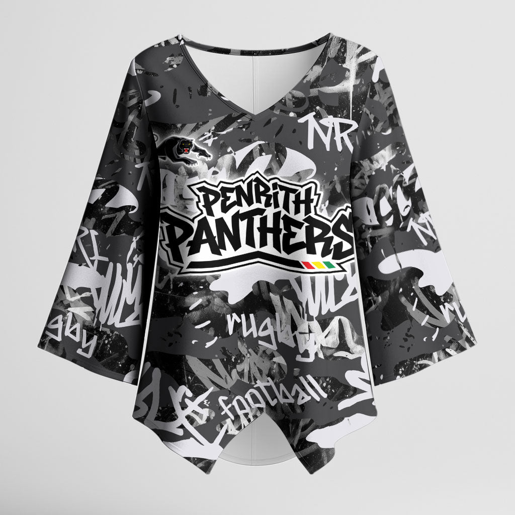 Penrith Panthers Rugby Kimono Sleeve Blouse Graffiti Typography Urban Camo Abstract Street Style