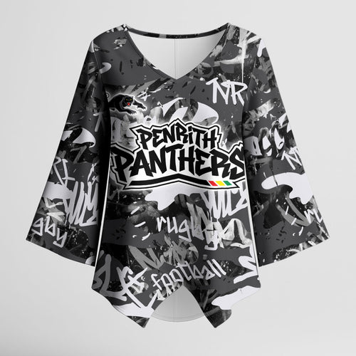 Penrith Panthers Rugby Kimono Sleeve Blouse Graffiti Typography Urban Camo Abstract Street Style