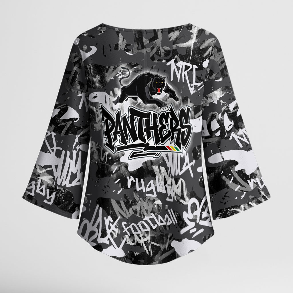 Penrith Panthers Rugby Kimono Sleeve Blouse Graffiti Typography Urban Camo Abstract Street Style