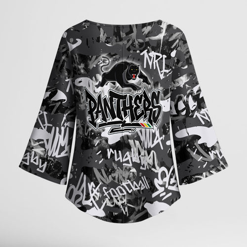 Penrith Panthers Rugby Kimono Sleeve Blouse Graffiti Typography Urban Camo Abstract Street Style