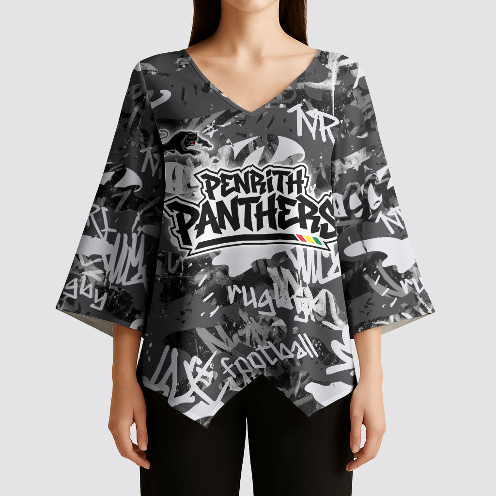 Penrith Panthers Rugby Kimono Sleeve Blouse Graffiti Typography Urban Camo Abstract Street Style