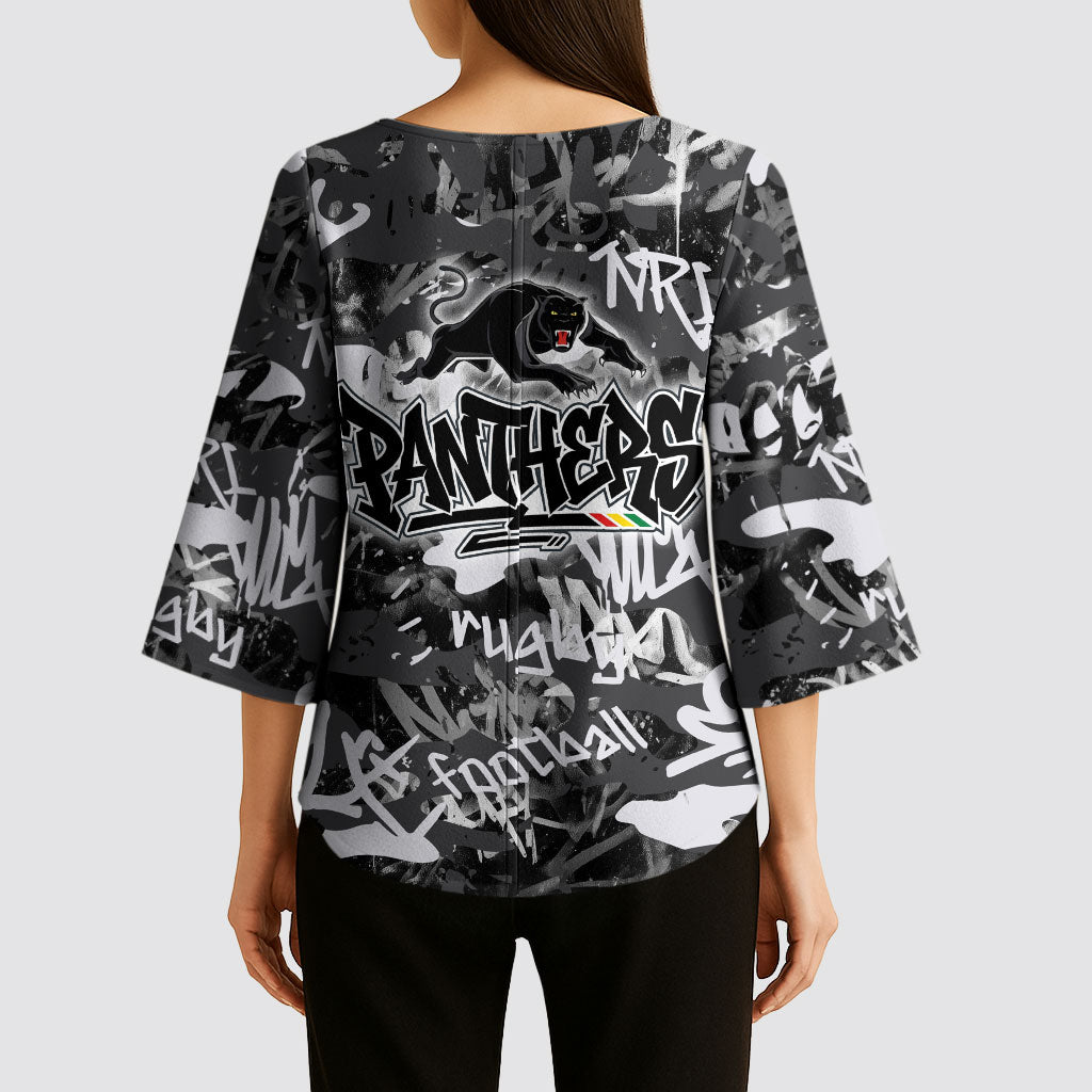 Penrith Panthers Rugby Kimono Sleeve Blouse Graffiti Typography Urban Camo Abstract Street Style