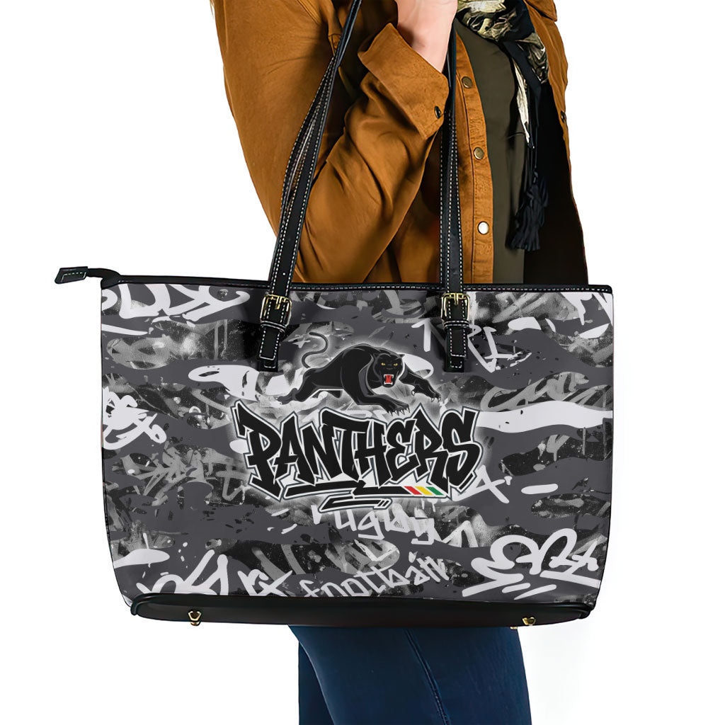 Penrith Panthers Rugby Leather Tote Bag Graffiti Typography Urban Camo Abstract Street Style