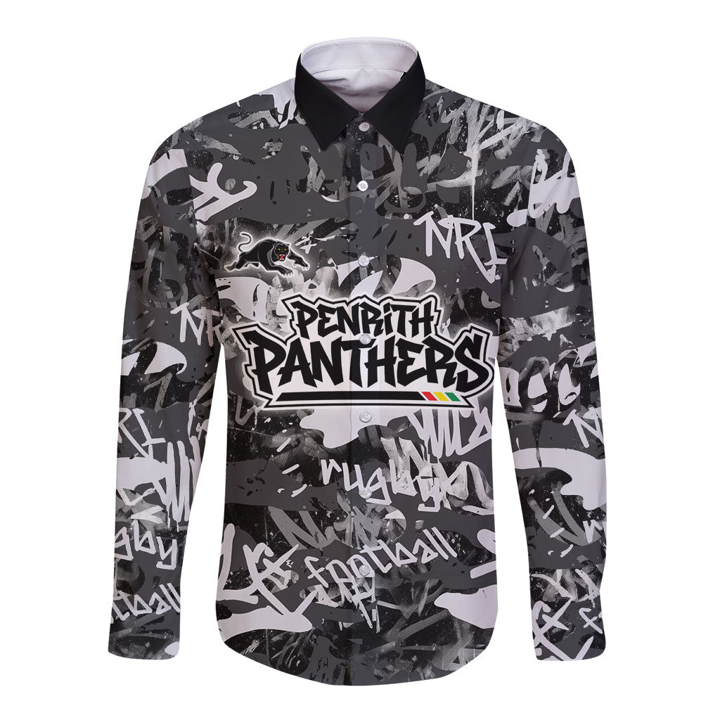 Penrith Panthers Rugby Long Sleeve Button Shirt Graffiti Typography Urban Camo Abstract Street Style