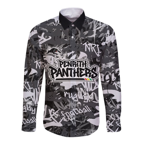 Penrith Panthers Rugby Long Sleeve Button Shirt Graffiti Typography Urban Camo Abstract Street Style