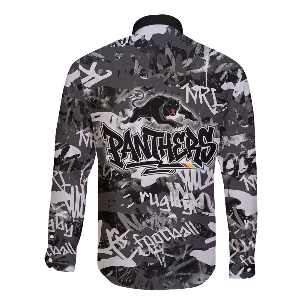 Penrith Panthers Rugby Long Sleeve Button Shirt Graffiti Typography Urban Camo Abstract Street Style