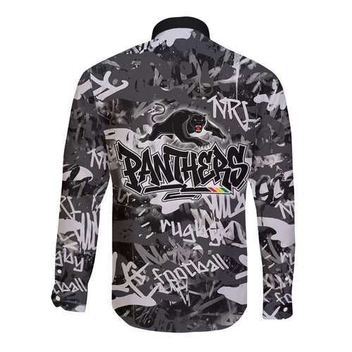 Penrith Panthers Rugby Long Sleeve Button Shirt Graffiti Typography Urban Camo Abstract Street Style